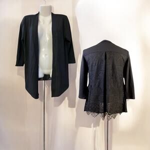 Honey Belle Women's Black Knit Open Waterfall Lace Back Cardigan Sweater Size M